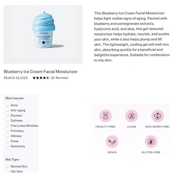 Lot Of 2 Peach & Lily Blueberry Ice Cream Facial Moisturizer Hydrating Gel 50ml - Picture 4 of 8